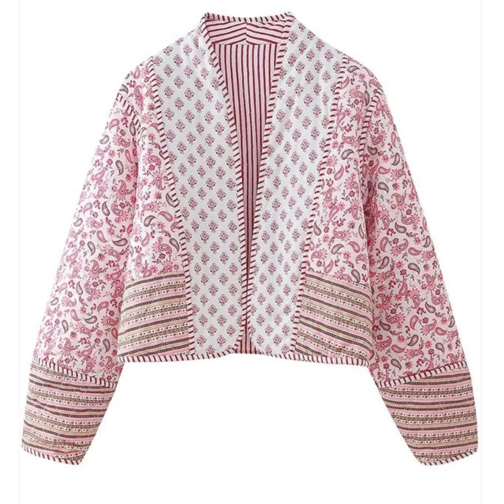 NWT Pink & Red Paisley/Stripe Reversible Quilted Jacket - size small